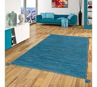Prico - Tapis Kilim Naturel - Bleu pétrole - 8 Tailles Disponibles