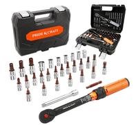 PRIDE&CRAFT Lot de 32 clés dynamométriques de 6,35 mm, clé dynamométrique à clic de 10 à 220 po avec douilles d'embout, adaptateur 3/8, précision : ± 3 % de clé dynamométrique réglable pour vélo, moto