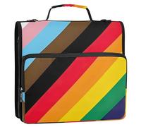 Pride Flag Inclusive LGBTQ Progress Classeur à 3 anneaux Fermeture Éclair 3 anneaux Sac d'école avec bandoulière Joli étui portefeuille de rangement avec poignée