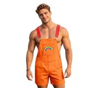 Pride Monat Salopette pour homme - Jambes courtes et larges - Coupe ample - Éléments arc-en-ciel - Pantalon de travail - Pantalon de travail - Style décontracté - Bretelles réglables, O Orange, S