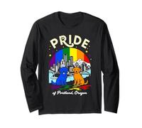 Pride of Portland City Oregon Dogs Drapeau Arc-en-Ciel Manche Longue