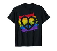 Pride Rainbow Heart Peace Women Men LGBT Love Gift T-Shirt