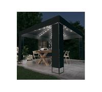 vidaXL Tonnelle avec Double Toit et Lumières LED Belvédère de Jardin Pavillon d'Extérieur Tente de Réception Chapiteau Barbecues 3x3 m Anthracite
