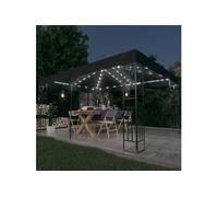 Prieel met dubbel dak en LED-lichtslinger 3x4 m antracietkleur3070299