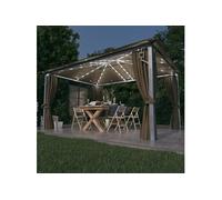 Vidaxl Tonnelle Avec Rideau Et Lumières Led 4x3 M Taupe Aluminium