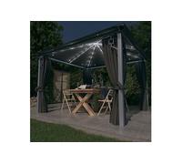 vidaXL Tonnelle avec rideau et lumières LED 3x3 m Anthracite Aluminium 3070333