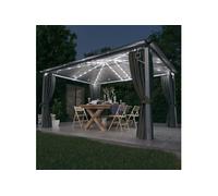 Prieel met gordijn LED-lichtslinger 4x3 m aluminium antraciet3070336