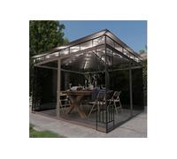 vidaXL Tonnelle avec Moustiquaire et Lumières LED Belvédère de Jardin Pavillon d'Extérieur Tente de Réception Chapiteau Barbecue 3x3x2,73 m Taupe