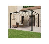 Prieel met lamellendak 3x3 m stof en aluminium crÃmekleurig313924