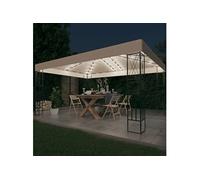 Prieel met LED-lichtslinger 3x4 m stof crÃmekleurig3070328