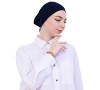 Prien Bonnet Hijab Femme En Coton, Cap Turban Musulmane, Écharpe Intérieure Pour Priere Et Usage Quotidien, Echarpe Islam Instantané Pour Ramadan Et Aïd (Bleu Marine)