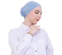 Prien Bonnet Hijab Femme En Coton, Cap Turban Musulmane, Écharpe Intérieure Pour Priere Et Usage Quotidien, Echarpe Islam Instantané Pour Ramadan Et Aïd (Bleu Clair)