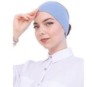 Prien Bonnet Hijab Femme Musulmane en Coton, Sous-Voile Pré-Cousu Extensible, Bandeau Antidérapant Confortable pour Prière, Foulard Écharpe Islam Quotidien (Bleu Clair)