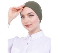Prien Bonnet Hijab Femme Musulmane en Coton, Sous-Voile Pré-Cousu Extensible, Bandeau Antidérapant Confortable pour Prière, Foulard Écharpe Islam Quotidien (Kaki)