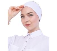 Prien Bonnet Hijab Femme Musulmane en Coton, Sous-Voile Pré-Cousu Extensible, Bandeau Antidérapant Confortable pour Prière, Foulard Écharpe Islam Quotidien (Blanc)
