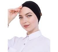 Prien Bonnet Hijab Femme Musulmane en Coton, Sous-Voile Pré-Cousu Extensible, Bandeau Antidérapant Confortable pour Prière, Foulard Écharpe Islam Quotidien (Noir)
