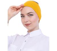 Prien Bonnet Hijab Femme Musulmane en Coton, Sous-Voile Pré-Cousu Extensible, Bandeau Antidérapant Confortable pour Prière, Foulard Écharpe Islam Quotidien (Jaune Foncé)