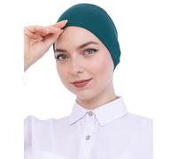 Prien Bonnet Hijab Femme Musulmane en Coton, Sous-Voile Pré-Cousu Extensible, Bandeau Antidérapant Confortable pour Prière, Foulard Écharpe Islam Quotidien (Émeraude)