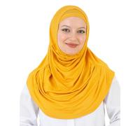 Prien Chic Hijab Pour Femme, Ensemble Foulard Musulmane, Long Turban Bonnet Musulman, Echarpe Voile, Vetement De Prière Pour Filles, Khimar Abaya (Jaune Foncé)