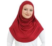 Prien Chic Hijab Pour Femme, Ensemble Foulard Musulmane, Long Turban Bonnet Musulman, Echarpe Voile, Vetement De Prière Pour Filles, Khimar Abaya (Rouge)