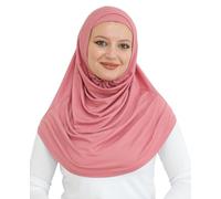Prien Chic Hijab Pour Femme, Ensemble Foulard Musulmane, Long Turban Bonnet Musulman, Echarpe Voile, Vetement De Prière Pour Filles, Khimar Abaya (Rose)
