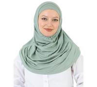 Prien Chic Hijab Pour Femme, Ensemble Foulard Musulmane, Long Turban Bonnet Musulman, Echarpe Voile, Vetement De Prière Pour Filles, Khimar Abaya (Vert Clair)