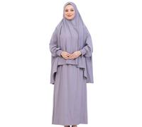 Prien Robe De Priere Douce Pour Les Femme, Ensemble De Hijab Abaya Musulmane, Longue Tenue De Prière En Coton Turc, Vetement Islamique Pour Le Ramadan, Hajj (Gris)