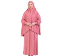 Prien Robe De Priere Douce Pour Les Femme, Ensemble De Hijab Abaya Musulmane, Longue Tenue De Prière En Coton Turc, Vetement Islamique Pour Le Ramadan, Hajj (Rose)