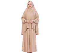 Prien Robe De Priere Douce Pour Les Femme, Ensemble De Hijab Abaya Musulmane, Longue Tenue De Prière En Coton Turc, Vetement Islamique Pour Le Ramadan, Hajj (Vison Profond)