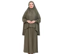 Prien Robe De Priere Douce Pour Les Femme, Ensemble De Hijab Abaya Musulmane, Longue Tenue De Prière En Coton Turc, Vetement Islamique Pour Le Ramadan, Hajj (Kaki)
