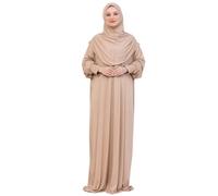 Prien Robe De Priere Pour Femme, Abaya Musulmane En Coton, Hijab Doux, Prière Vetement Islamique Turcs Elegants Pour L’aïd, Le Ramadan Islam, La Omra, Le Hajj (Vison Profond)