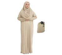 Prien Robe De Priere pour Femme avec Poche De Hijab, Ensemble De Vetement pour Femmes Islamique (FR/ES, Alpha/Lettres, 3TG, 6TG, Taille Normale, Taille Normale, Vison)
