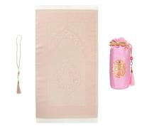 Prien Tapis De Priere avec Sac Chapelet pour Prier, Cadeaux Musulman Bayram, Mat Salah, Sajadah Muslim Femme Et Homme, Coffret Cadeau Musulmane pour L'islam Ramadan, Prière, Prayer (Rose)