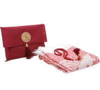 Prien Tapis De Priere Musulman avec Perles De Prière pour Femme Et Homme, Cadeaux Bayram, Ramadan, Islamique, Ensemble De Cadeau Coffret pour Seccade Namaz Islam (Rouge)