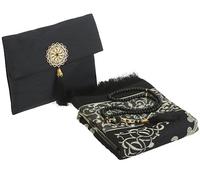 Prien Tapis De Priere Musulman avec Perles De Prière pour Femme Et Homme, Cadeaux Bayram, Ramadan, Islamique, Ensemble De Cadeau Coffret pour Seccade Namaz Islam (Noir)