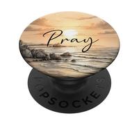 Prier le coucher de soleil prière de la plage chrétien PopSockets PopGrip Adhésif