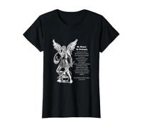 Prière à Saint Michel Archange Impression chrétienne T-Shirt Graphique avec Valeur, Femme, Noir, L