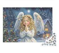 Prière de l'ange de Noël Set Puzzle 1000 Pièces Famille, Carton Solide Recyclé,Snowy Angel with Wings Décoration Intérieure, Art Mural, Loisirs Indoor, Défi Mental 52x38cm/1000pcs