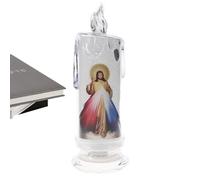 Prière LED Bougie sans lumière sans vieillissement - Lumière pilier religieuse, Vierge décorative Marie, Saints Statue Base | Accent spirituel alimenté par piles, lueur vacillante pour la table