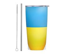 Priez pour l'Ukraine Gobelet fin en acier inoxydable Tasse de voyage Tasse à café isolée mince à double paroi de 20 oz avec couvercle anti-éclaboussures, paille et brosse de nettoyage pour le bureau