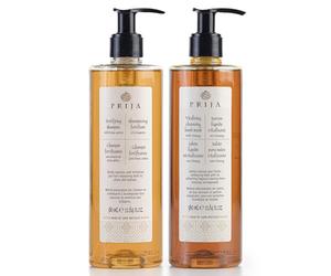 PRIJA Set cosmétique : savon liquide à l'extrait de ginseng + shampooing à la roquette 2x380ml (A)