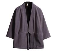 PRIJOUHE Cardigan kimono japonais pour homme, grande taille, veste Yukata en coton et lin à manches sept légères, Gris 1., XX-Large