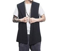PRIJOUHE Cardigan Kimono Japonais pour Homme Grande Taille Yukata Casual Coton Lin 7 Manches Léger - - Taille L
