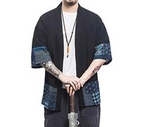 PRIJOUHE Cardigan Kimono japonais pour homme Grande taille Yukata Casual Coton Lin 7 manches Léger - - Taille XL