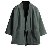 PRIJOUHE Cardigan Kimono japonais pour homme Grande taille Yukata Casual Coton Lin 7 manches Léger - - XX-Large
