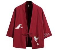 PRIJOUHE Cardigan Kimono japonais pour homme Grande taille Yukata Casual Coton Lin 7 manches Léger - - XX-Large