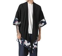 PRIJOUHE Gilet Kimono léger décontracté en coton mélangé à sept manches pour homme - - Taille L
