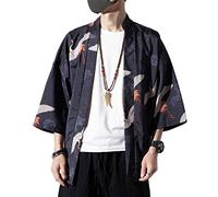 PRIJOUHE Gilet Kimono pour homme Style japonais Flying Crane Manches Ouvert - bleu marine - Taille M