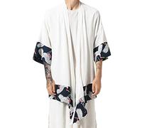 PRIJOUHE Kimono Cardigan Haori pour homme en coton et lin mélanges Vintage Cape ouverte sur le devant - - Taille XS