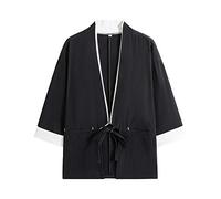 PRIJOUHE Kimono cardigan pour homme - Style japonais - Grande taille - Style décontracté - Coton et lin - Sept manches - Léger - - XX-Large